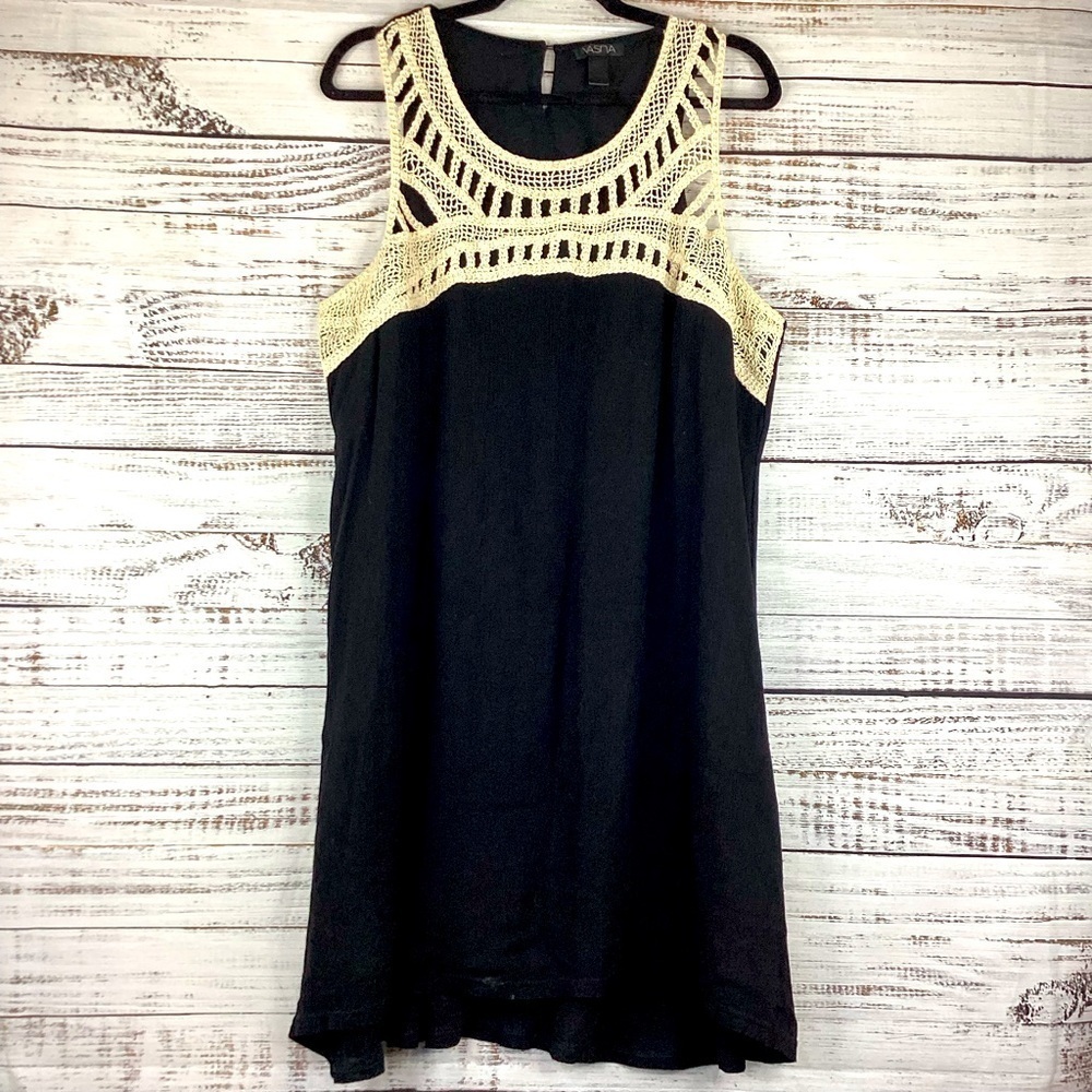 VASNA SIZE M BLACK CROCHET MID DRESS SUMMER FALL GUC - Picture 3 of 10
